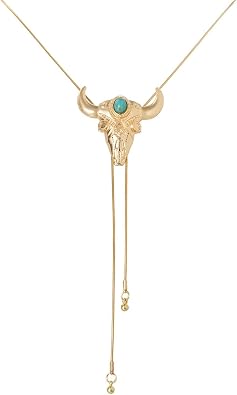 Western Cowgirl Gold Necklaces for Women, Turquoise Gold Longhorn Pendant Long Necklace Bolo Tie, Western Jewelry Cowgirl Jewelry for Women
