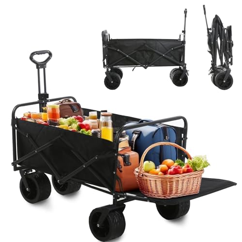 Wagon Trolley Cart with 300 LBS Max Load & Expandable Storage Folding Trolley Cart with Adjustable Handle for Holiday Shopping Outdoor Camping Garden Beach