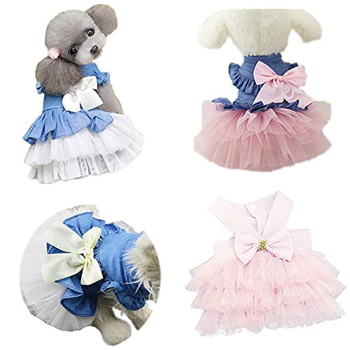 Clopon Dog Dress 3PCS Lace Doggie Dresses Floral Pink Tutu Dress for Medium Small Dogs Princess Pets Party Clothes
