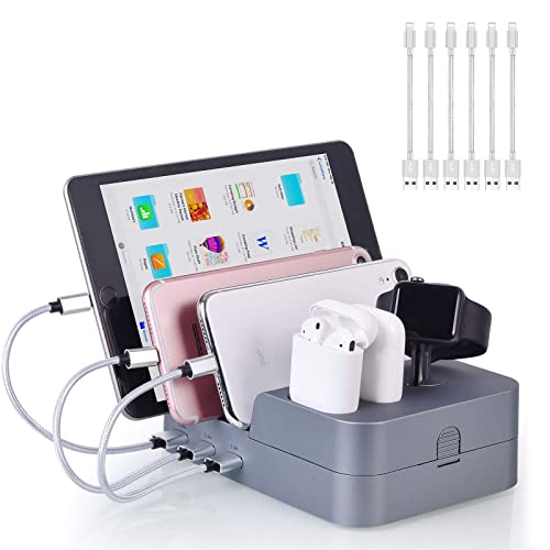 Limited Discount KeyEntre 6 Port USB Charging Station for Multi Device USB Charging Dock Station HUB Desktop Charger Stand Organizer Compatible with iPhone iPad Cell Phone Tablets (Include 3 Short Cable)