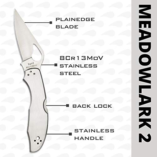 Image of Spyderco Byrd Meadowlark 2 Knife with 2.90 inch Steel Blade and Durable Stainless Steel Handle - PlainEdge - BY04P2