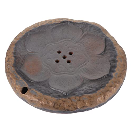 Retro Crude Pottery Tea Tray with Lotus Pattern for Home