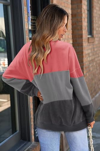 KISSMODA Womens Casual Long Sleeve Sweatshirts Color Block/Solid Tops Corduroy Crewneck Tunic Pullover with Pockets