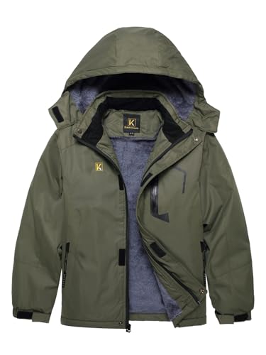 Keevoom Winter Coat for Boys 8-10,Youth Kids Snow Coat Waterproof Insulated Rain Jackets Windproof Fleece Hood Ski Jacket Green