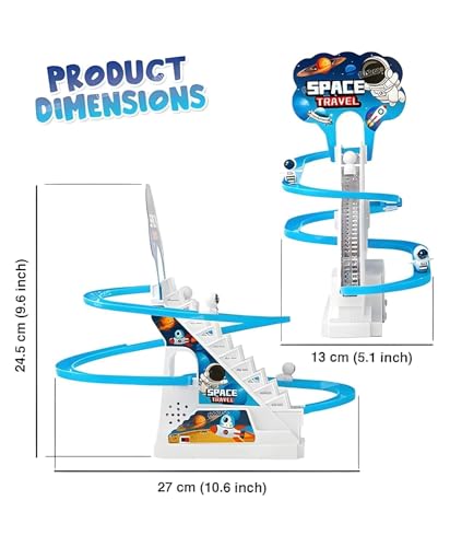 Image of Stair Climbing Cartoon Character Roller Coaster Slide Toy with 3 Small Dolls, Automatic Stair-Climbing Toy with Lights & Music (Cartoon Character Will be Send as per Available in Stock)