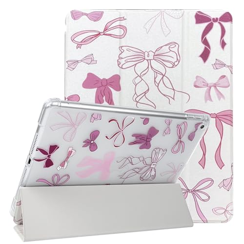 NITITOP Cover per iPad 9/8/7 (2021/2020/2019 9a/8a/7a Generazione 10,2') Fiocco Motivo Custodia con Portapenne Ultrasottile Triplo Supporto con Auto Sveglia/Sonno - Fiocco