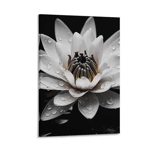 Peinture sur toile nénuphar noir et blanc décoration murale bureau chambre