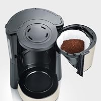 Severin Filterkaffeemaschine mit Glaskanne, Filterkaffee, Tropf-Stopp, Schwenkfilter, automatische Abschaltung, Kontrollleuchte, Kabelfach, Wasserstandsanzeige, Edelstahl/beige/schwarz, 1000W, KA 9575 – Ansicht 2