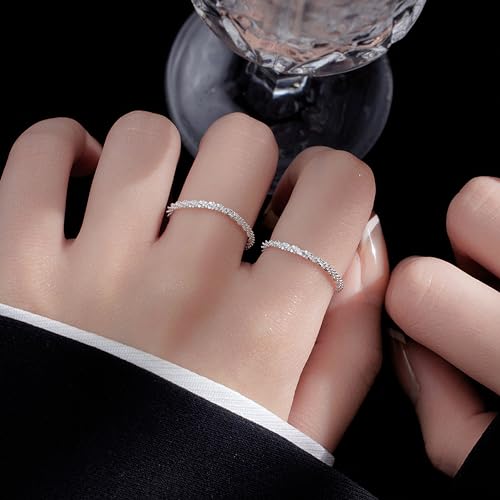 Stackable 925 Sterling Silver Rings for Women Dainty 14K Gold Plated Ring Fashion Simple Thin Sparkling Bling Finger Statement Line Ring for Birthday Graduation Jewelry Gifts for Her3