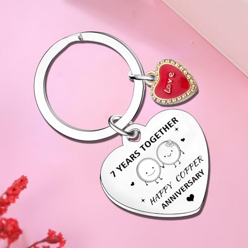 7th Wedding Anniversary Keyring Happy Copper Anniversary 7 Year Wedding Anniversary Keychain for Husband Wife Valentine's Day Gifts Christmas Birthday Gifts for Couple - Image 3