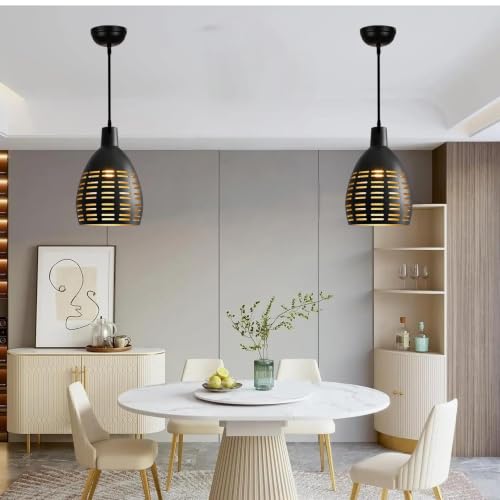 Image of GreyWings Black Aluminium Hanging Light Pendant Lamp, Antique Ceiling Light for Home Decor, Bulb Not Included, Pack of 3