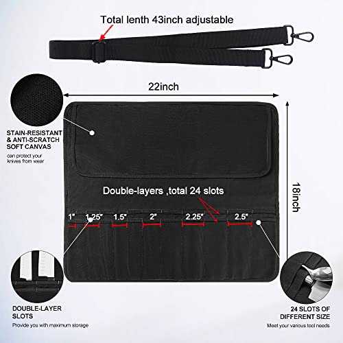 Chef Knife Bag With 24 Slots Cutlery Knives Holders Protectors, Home Kitchen Travel Cooking Tools, Portable Canvas Knife Roll Storage Bag Chef Case For Camping Or Working With An Adjustable/Detachable Shoulder Strap #TOP4