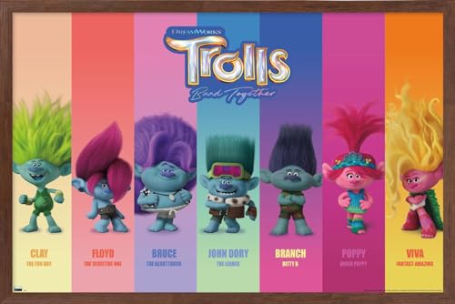 Trends International Trolls: Band Together - Perfect Harmony Wall Poster, 34L x 22.4W, Mahogany Framed Version