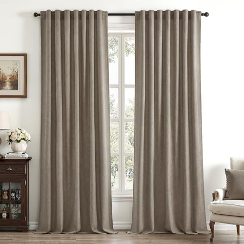 Semi Sheer Linen Curtains 90 Inches Long Light Filtering Linen Textured Curtains for Living Room Privacy Protection Drapes with Blocking Rod Pocket Back Tab Drapes 52x90 Inch 2 Panels Natural Cream by Drapenova - Used condition - CA$58.73