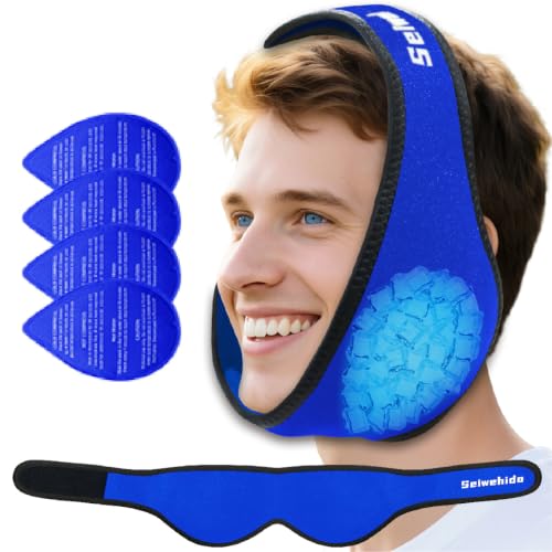 Image of Wisdom Teeth Ice Pack Head Wrap Jaw Face Ice Pack with 4 Gel Packs for Wisdom Teeth Removal Extraction Toothache Pain Relief Facial Oral Surgery TMJ Tonsillectomy Recovery