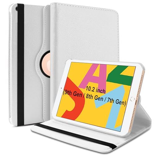 Image of TGK Rotating Cover for iPad 7th Gen 10.2 inch (2019) White 360 Degree Leather Stand Case