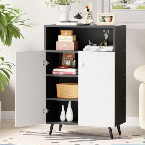 Image of Lukzer Wooden Book Shelf & Storage Cabinet with White Doors (MR-034 /Black) Engineered Wood Bookshelf for Home, Bedroom, Office & Kitchen, Multipurpose Books Organizer & Display Rack (90x30x60 cm)
