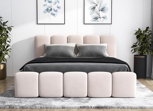 A&J MöbelLand Polsterbett 140x200 mit Bettkasten und Lattenrost – Sonic, Bett mit Matratze und Stauraum in Beige