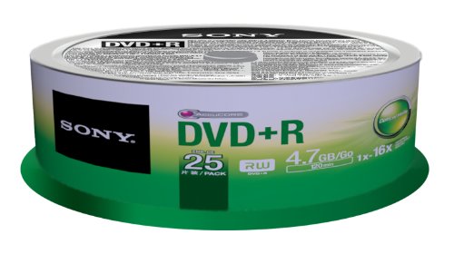 Sony 25DPR47SP 16x DVD+R 4.7GB Recordable DVD Media - 25 Pack Spindle