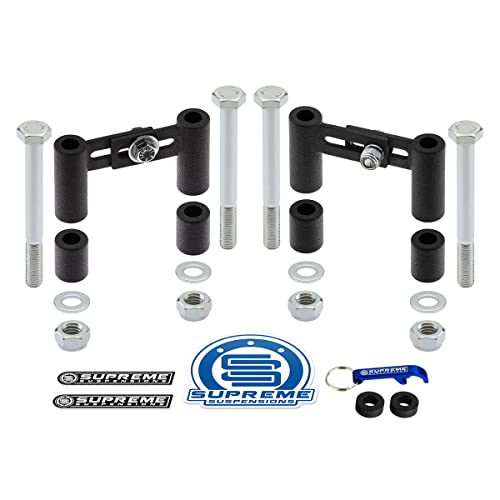 Supreme Suspensions - 2" or 3" Height and 2.5" to 3.5" Width Adjustable Front Bar-Pin Shock Mount Extender Kit for 1983-2005 GMC Jimmy S-15 with Bar-Pin or Tie-Bar Mounted Shocks 2WD 4WD