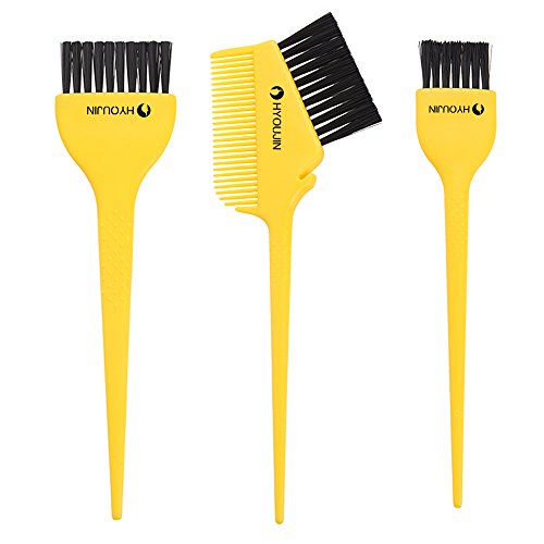 HYOUJIN 3pcs Salon Hair Coloring Dyeing Kit,Large Tint Brush,Color Mixing Tint Brush Combs,Dye Brush,Bleach Tint,Dye Brush Set,Hair Coloring Kit,Dye Brush Set,Color Applicator (Yellow)