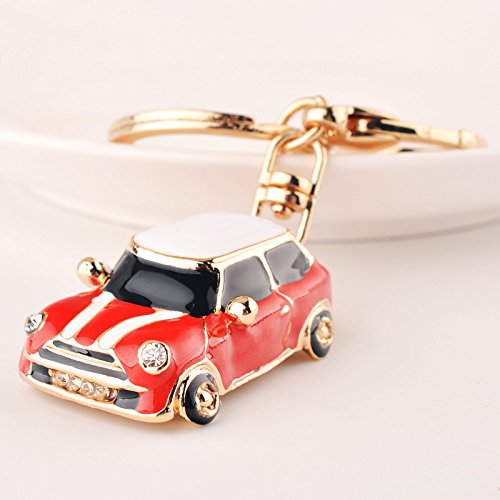 Mini Style Car Keychain Keyfob Gift Rhinestone Detail Novelty (White)