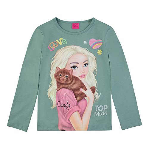 TOP MODEL Niña Camiseta de Manga Larga con Candy 75070 Verde, Talla 164, 14 años