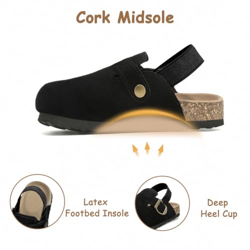 Image of Toddler Suede Clogs for Boys Girls Genuine Leather Adjustable Buckle Slides Potato Indoor Outdoor Slippers