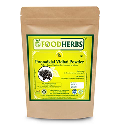 FOODHERBS Mucuna Pruriens Powder | 200 Gms / 0.44 Lbs | Kapikachu | Poonaikali Vidhai | Kaunch Beej