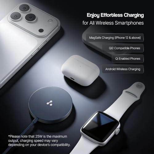 Image of Ambrane 25W Qi2.2 Magsafe Wireless Charger, Fastest Wireless Charging - Charge 50% in 30 mins, New Qi2.2 Certified Technology, iPhone 12 to 17 All Models & Android Wireless Devices (AerosynQ 2, Blue)