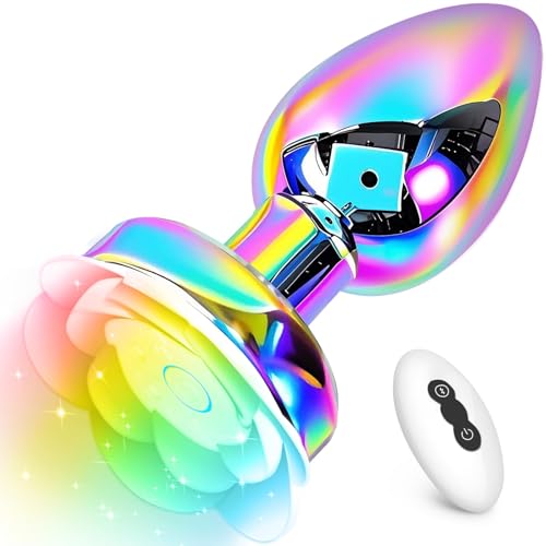 Plug anal coloré en métal, vibromasseur, 10 vibrations, massage de la prostate, plug anal lumineux 10 couleurs Jouets pour adultes, vibromasseurs anaux télécommandés