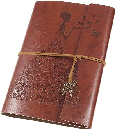 MALEDEN Leather Journal Notebook, Pretty Refillable Writing Journal for Women Girls, 180 Blank Pages for Sketchbook, Diary, Vintage Travel Journal, A5, Embossed Butterfly, Journal Gift Box