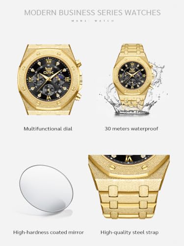 Image of OPK Men Analog Automatic Watches Waterproof Multifunction Chronograph Diamond Moon Phase Luminous Stainless Steel Band Wrist Watches