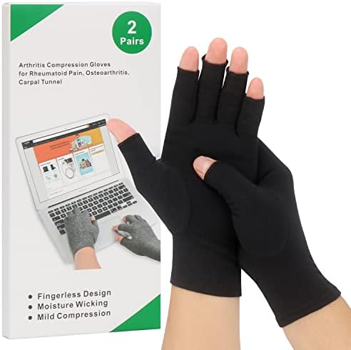 2-Paar Arthritis-Kompressionshandschuhe zur Linderung von rheumatoider Osteoarthritis, Muskelverspannungen lindern, fingerlos, atmungsaktiv & feuchtigkeitsregulierend, Frauen und M