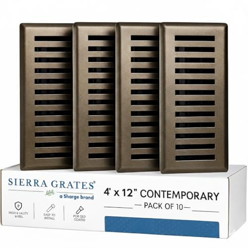 Sierra Grates 4" x 12" Contemporary Design Steel Floor Register in Metallic Bronze Finish for Floor - Decorative Air Vent Covers- Floor Register 4 x 12 (Case of 10)