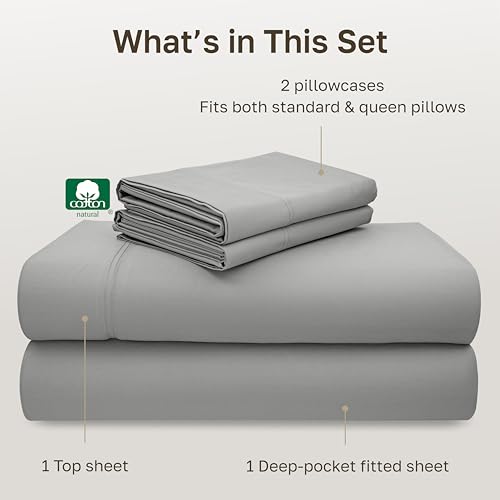 Image of California Design Den Queen Size Sheet Set - Luxury 600 Thread Count Sateen, 100% Cotton Sheets, Deep Pockets with All Around Elastic for a Snug Fit, Durable Bedding Set - Light Grey