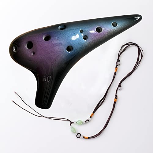 DHwebWLP 12 Hole Ocarina Instrument With Song Book for Beginner,Alto C Ceramic Ocarina(Starry Blue & Purple & Black) - Thumbnail 5