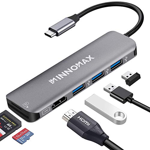INNOMAX USB C Hub, MacBook Pro USB C Adapter, 7-in-1 USB C Dongle with 4k HDMI, SD/TF Card Reader, 3 USB 3.0 Ports for MacBook/Air/iPad Pro 2020/19/18/ USB-C Laptops, Nintendo-Gray