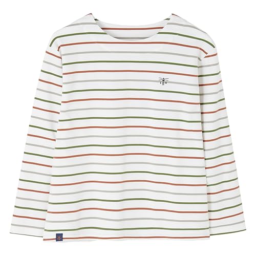 LightHouse Women's Causeway Breton Top - Ladies Long-Sleeved Cotton Stretch Tee - Sea Kelp Rust Stripe - 16