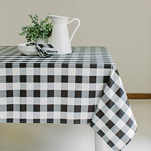 Benson Mills Check Plaid Fabric Tablecloth, 60-INCH X 84-INCH, Black/Ivory
