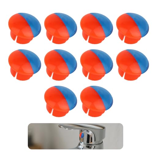 Fukaisu 10pcs Hot and Cold Water Faucet Indicator, Tap Hot and Cold Button Index Sign for 0.27-0.28in/6.8-7mm Holes Faucets Handle Replacement Parts Accessories for Mixer Taps in Kitchen & Bathroom