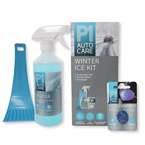 R&C Components Ltd Car Winter De Icer Kit - 300ml Trigger Spray De Icer, Ice Scraper, 5L Screenwash Tablet/Pod - Nice Rasperry Smell