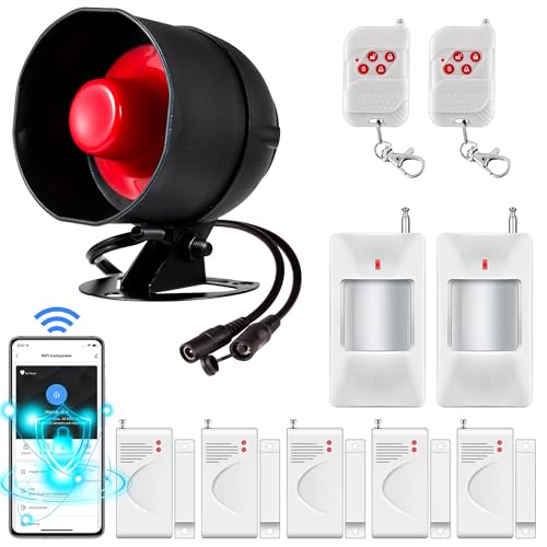 Sistema di allarme Kit WIFI, Allarme Casa da 120 dB con sensore di movimento, sensore per porte e finestre e Telecomando, Sistema di Allarme Wireless per capannoni, camper, garage