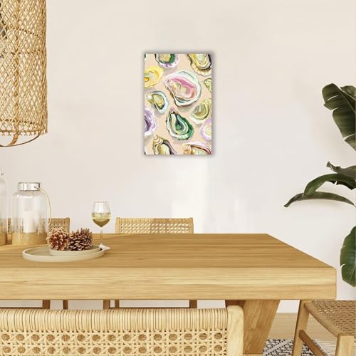 Image of Colorful Oyster Shell Poster Abstract Beachy Shell Canvas Wall Art Retro Summer Coastal Shell Picture Aesthetic Prints Painting For Home Living Room Kitchen Restaurant Wall Decor 8x12in Framed