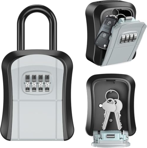 Image of FreshDcart 4-Digit Combination Key Lock Box, Waterproof Wall-Mounted Safe, Portable Spare Holder with Secure Storage, for Home, Garage, Office, Garden & Outdoor Use, 1 Pack Silver