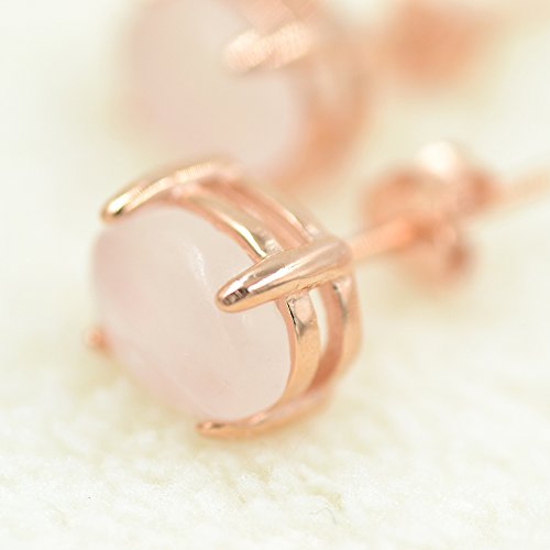 Lemon Grass LMGUS-N-2021-1 Pink Quartz Cushion Cut Sterling Silver Stud Earrings 14K Rose Gold Plated thumb #3