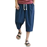 ??Amlaiworld Leinen Baumwoll Weite Beinhosen Sommer Strand locker Pants Tasche Sport Herren Hosen Mode Band 3/4 lang Freizeithose männer Gemütlich Fitness Streetwear