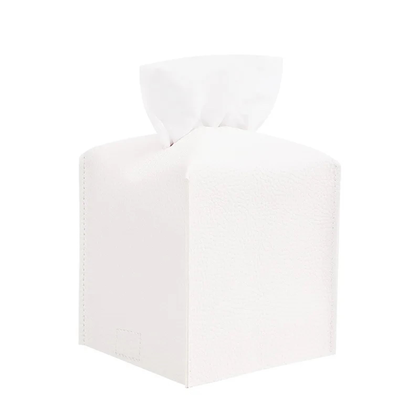 Dvmsief White Tissue Box Cover Square Tissue Box Pu Leather For Kitchen Desktop Storage Organizer Cover Napkin Holder Foldable(White)