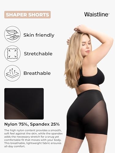 WAISTLINE Anti-Chafing Compression Shorts - Seamless High Waisted Shapewear - Women Tummy Control Shorts Under Dress