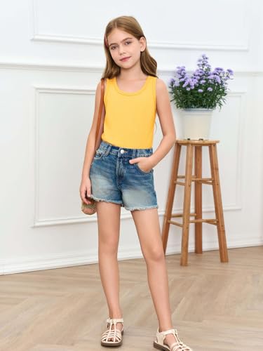 Image of Haloumoning Girls Tank Tops Kids Summer Crewneck Sleeveless Shirts Dancewear 5-14 Years